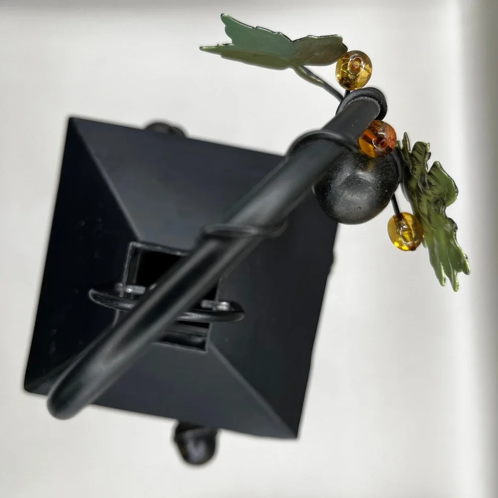 Black Metal Hanging Lantern Leaf Acorn Stand Tea Light Votive Holder 12